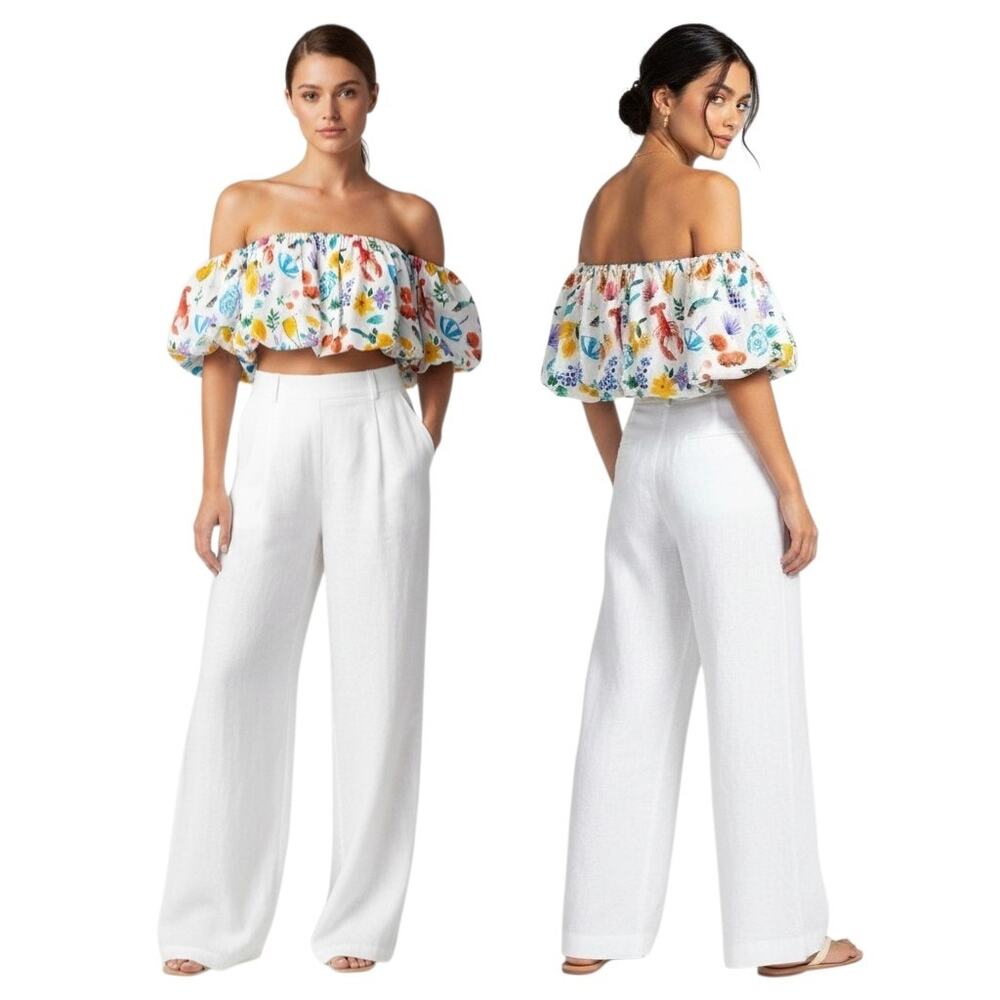 Show Me Your Mumu Maria Crop Top Size S Off Shoulder Italian Picnic Linen